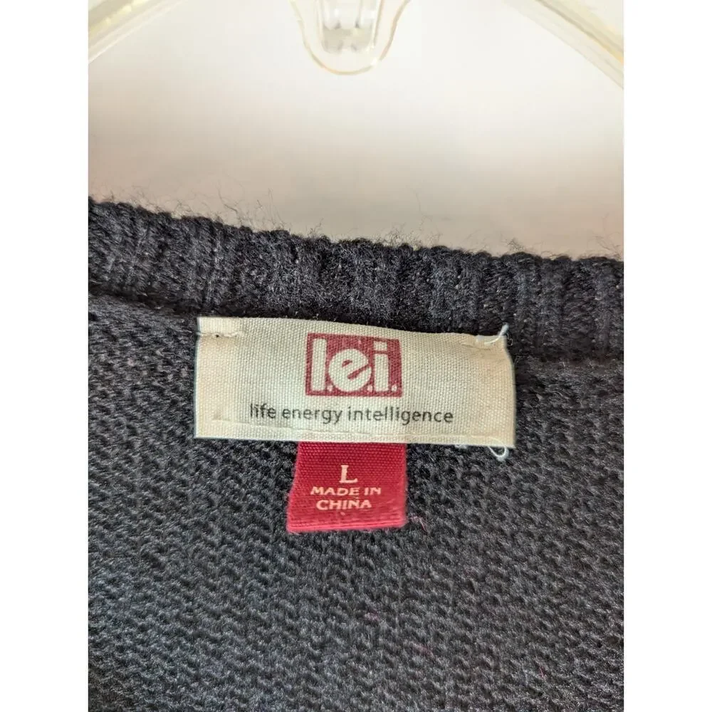 L.E.I. Vtg. Y2K Large Jr. High Low Sweater Black Hot Pink LOVE Preppy Spellout